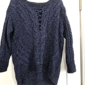 express medium black and blue criss cross sweater